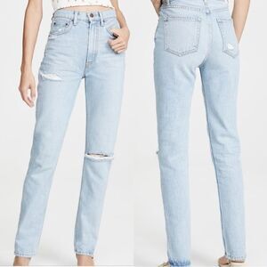 Reformation Stevie Blue Jeans Ultra High Rise Straight Leg Distressed Size 27